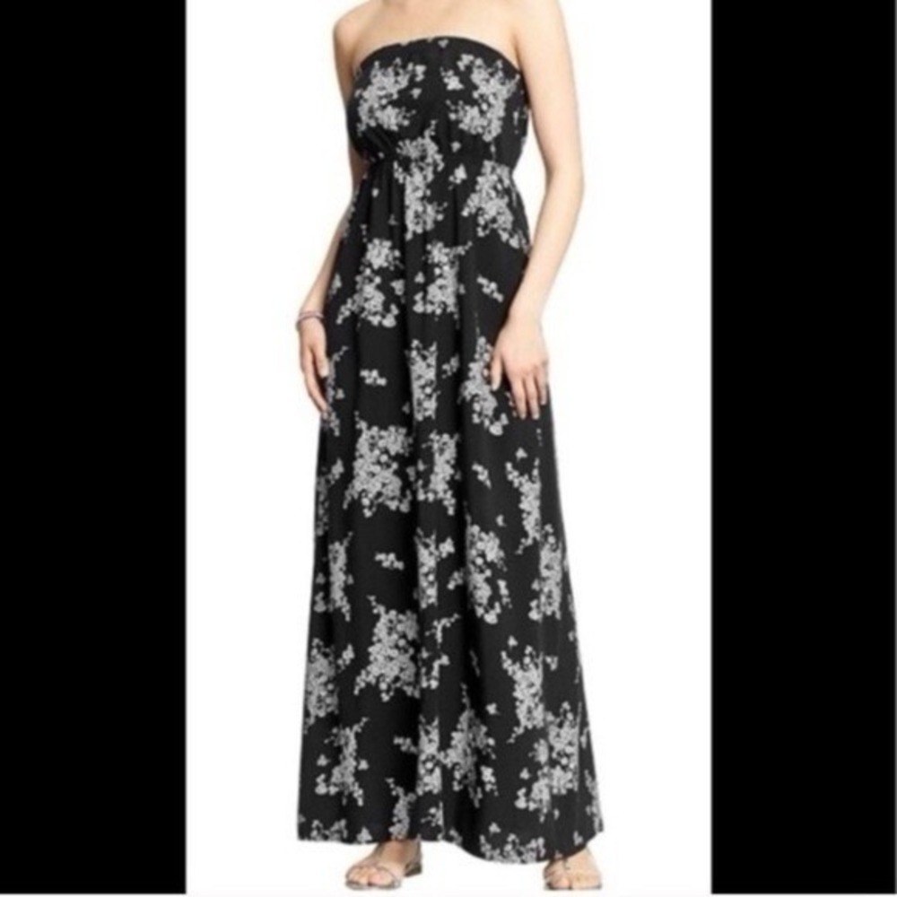 Old Navy Womens Strapless Floral Maxi Dress Size L‎ Black Resort Beach Feminine